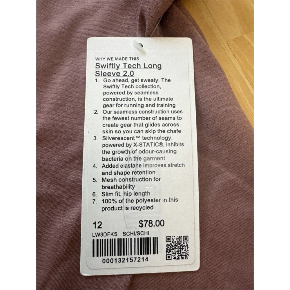 Lululemon Swiftly Tech Long Sleeve 2.0 Size 12 Spiced Chai SCHI 57214 NEW